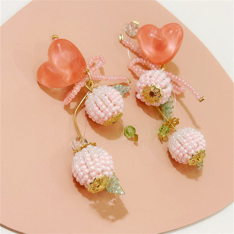 Women's Peach Pink Love Bow Tie Earrings-Jewearrings