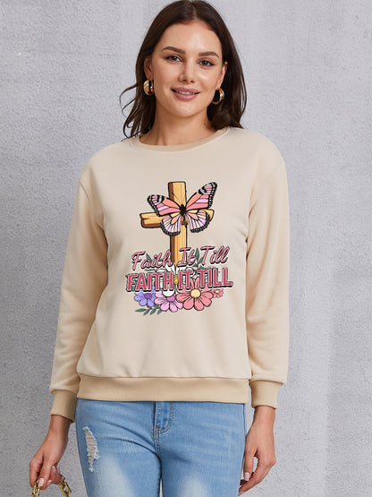 FAITH IT TILL Round Neck Dropped Shoulder Sweatshirt-Jewearrings