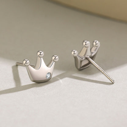 S925 Sterling Silver Classic Simple Crown Stud Earrings-Jewearrings