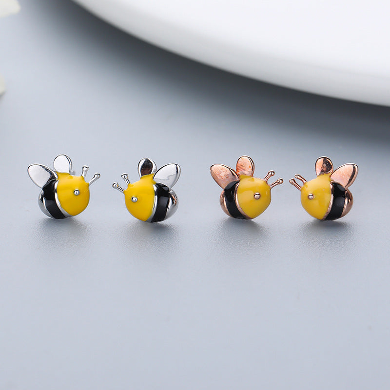 Trustdavis Real 925 Sterling Silver Fashion Cute Insect Bees Stud Earrings-Jewearrings