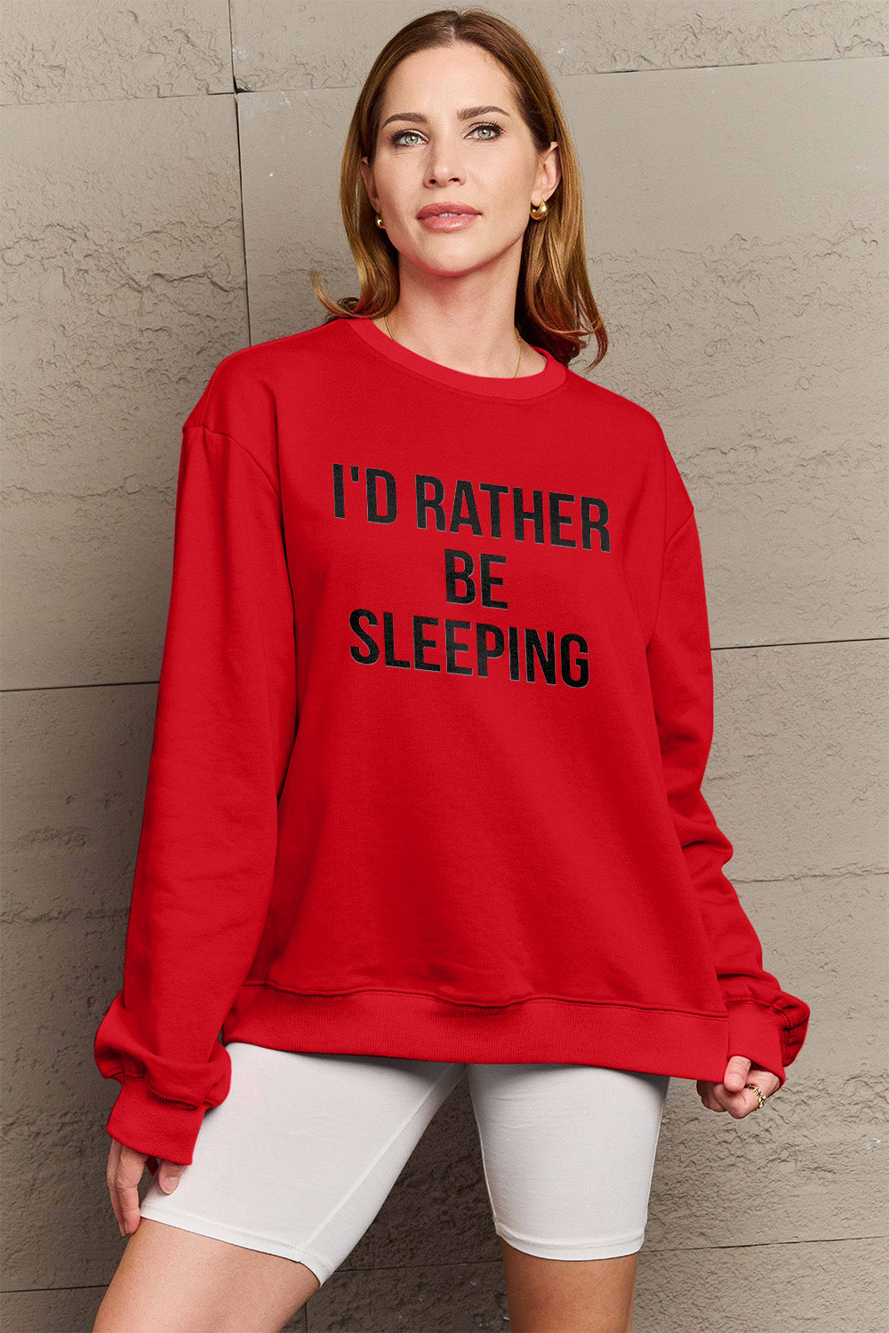 Simply Love Full Size I'D RATHER BE SLEEPING Round Neck Sweatshirt-Jewearrings