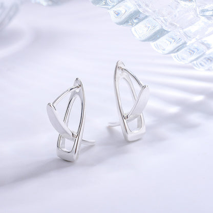 Sterling Silver Brushed Wide Face Cross Earrings-Jewearrings