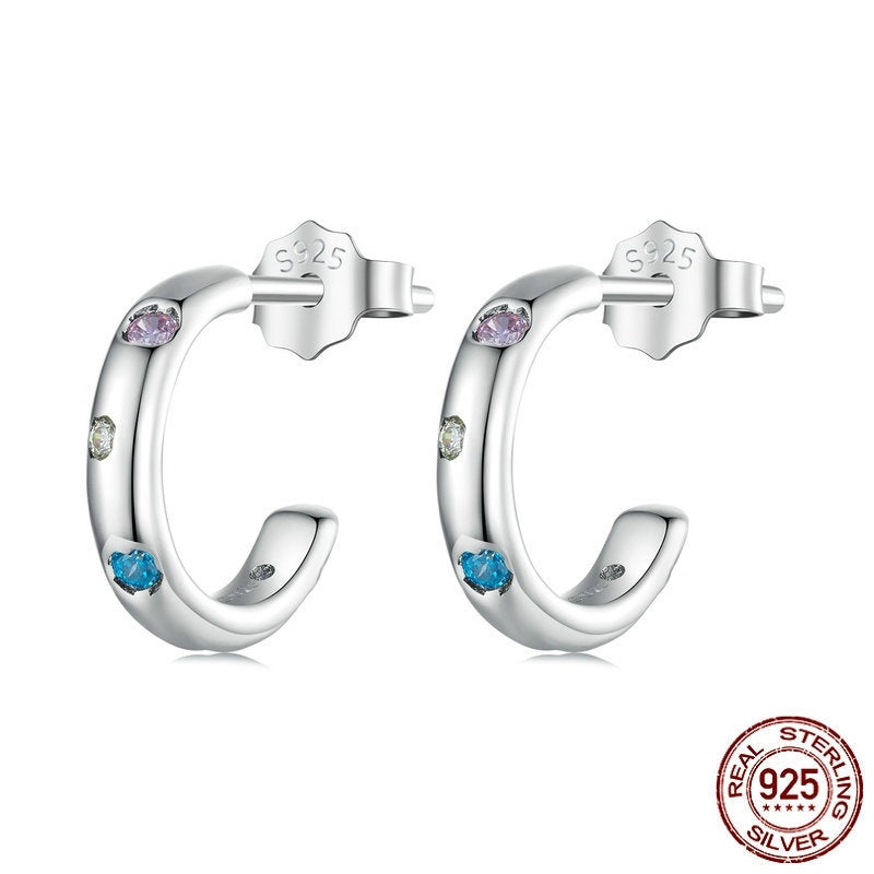 Sterling Silver S925 European And American Popular Simplicity Zircon Stud Earrings-Jewearrings