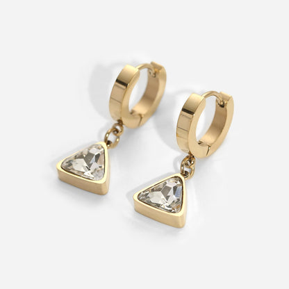 Triangular Zircon Drop Hoop Earrings-Jewearrings