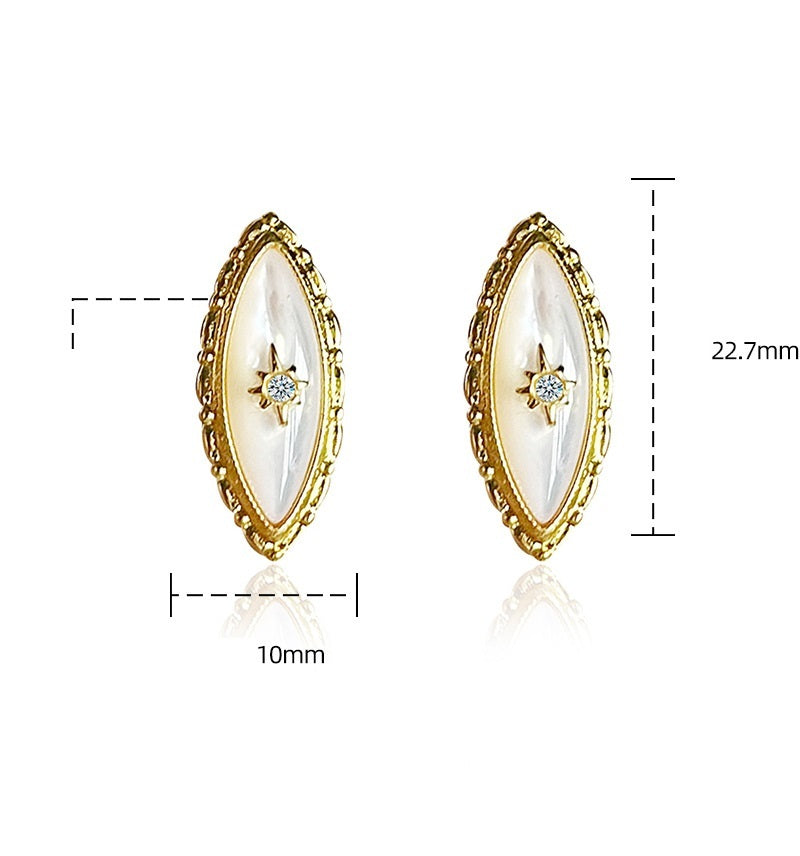 Retro 925 Silver Needle Natural Fritillary Stud Earrings-Jewearrings