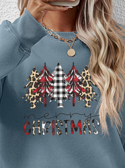 MERRY CHRISTMAS Round Neck Long Sleeve Sweatshirt-Jewearrings