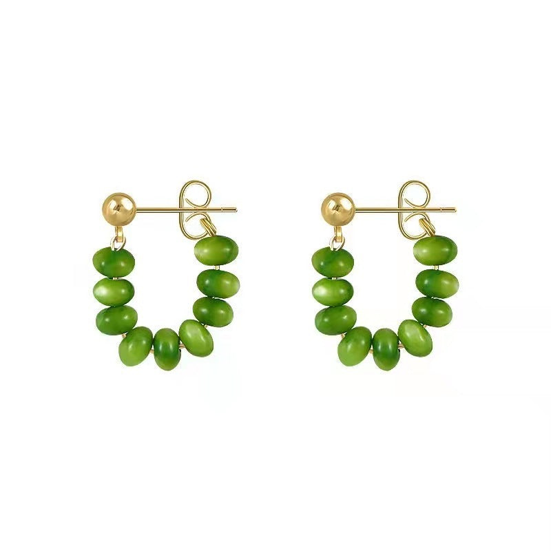 Niche Design Green Opal Stud Earrings-Jewearrings