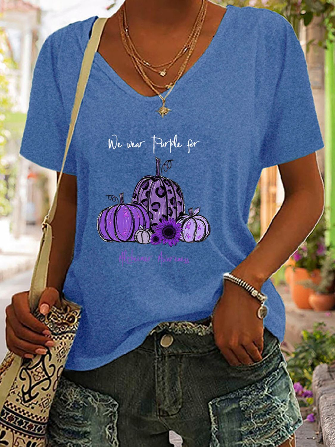 Full Size Pumpkin Graphic V-Neck T-Shirt-Jewearrings