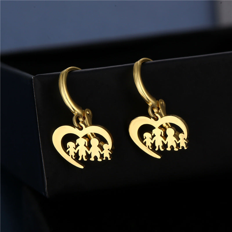 Female Christmas Gift Golden Love Family Series Stud Earrings-Jewearrings