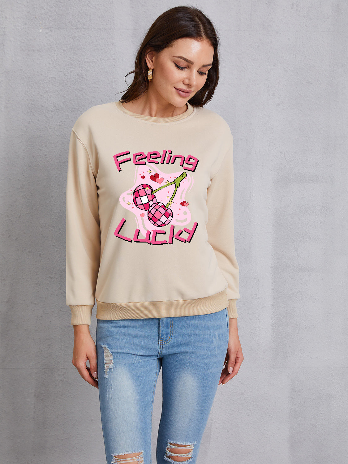 FEELING LUCKY Round Neck Sweatshirt-Jewearrings