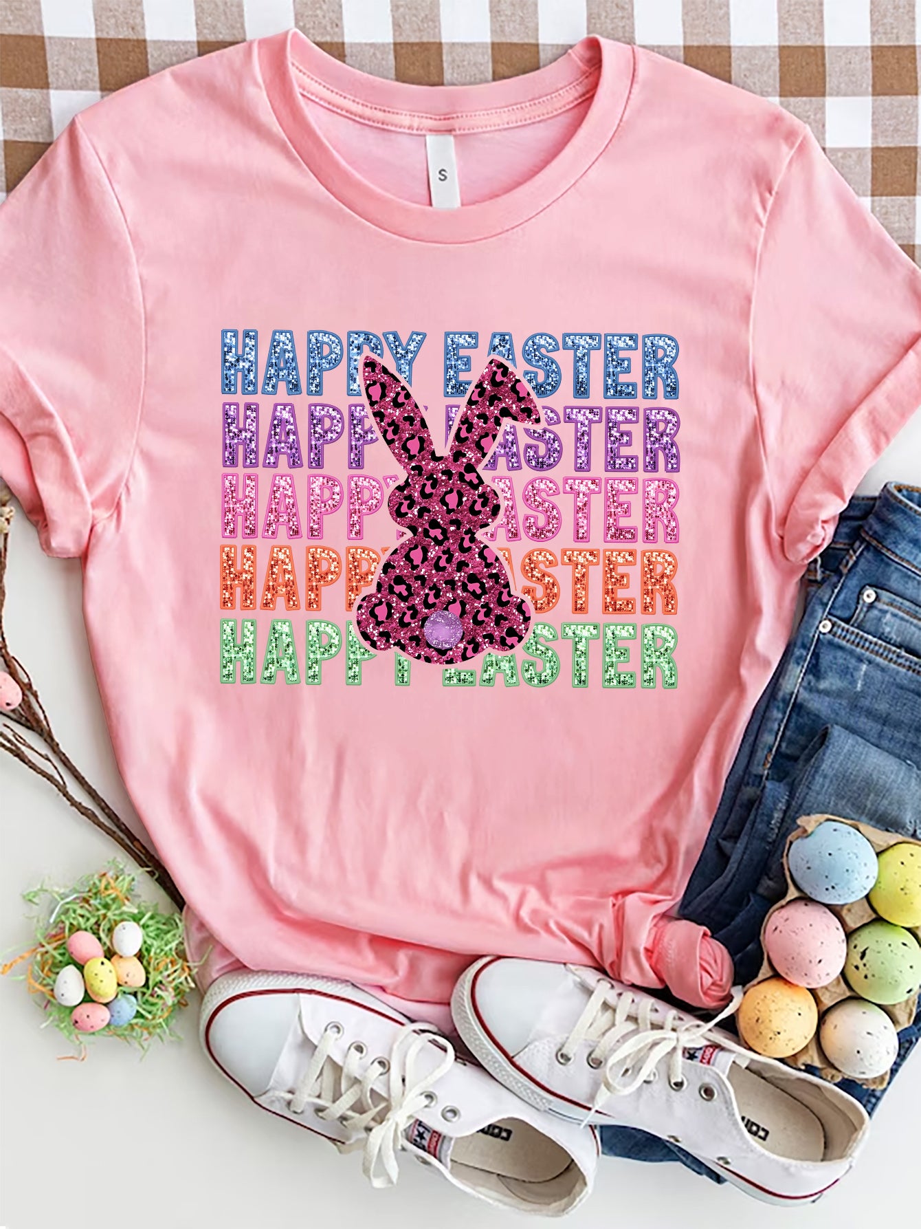 HAPPY EASTER Round Neck Short Sleeve T-Shirt-Jewearrings