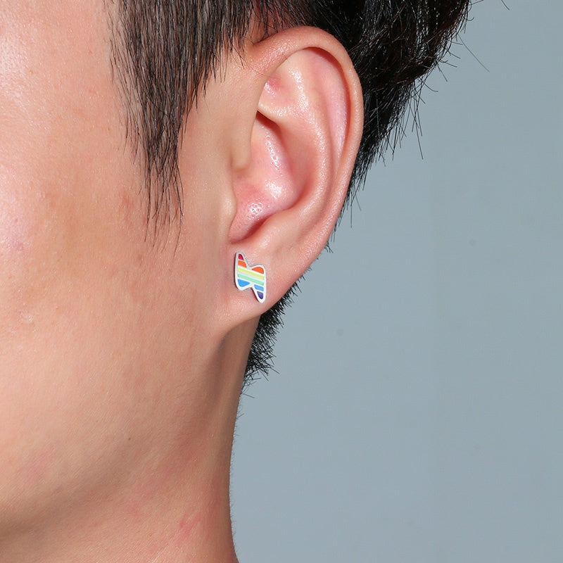 Six Color Rainbow Lightning Stud Earrings Simple And Small-Jewearrings