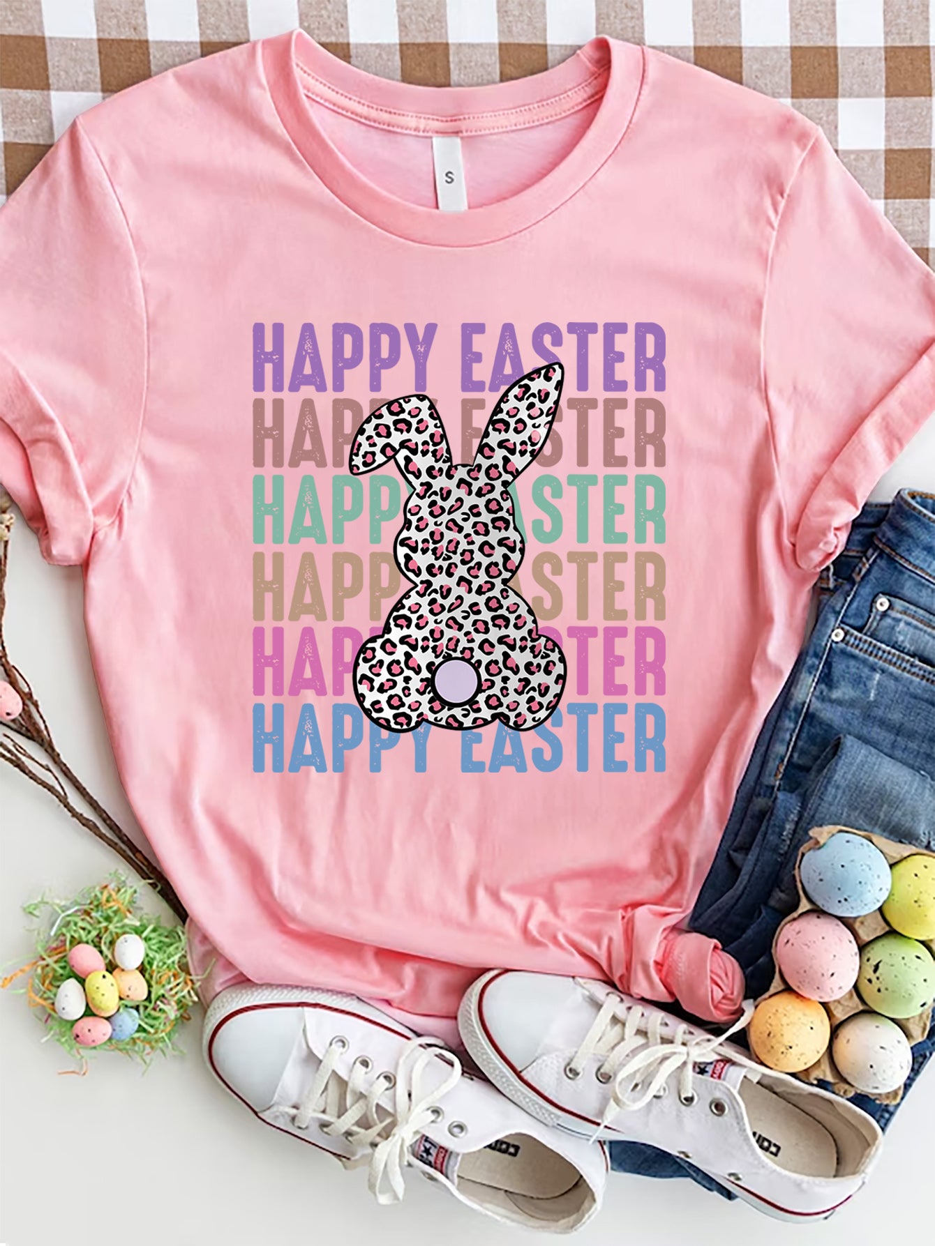 HAPPY EASTER Round Neck Short Sleeve T-Shirt-Jewearrings