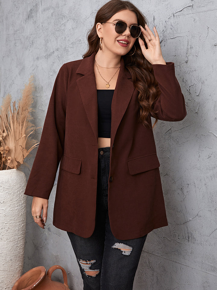 Plus Size Lapel Collar Long Sleeve Blazer-Jewearrings