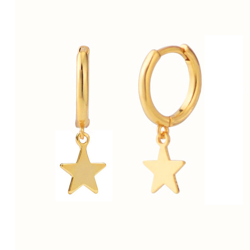 Sterling Silver Needle Fashionable And Elegant Five Pointed Star Earrings-Jewearrings