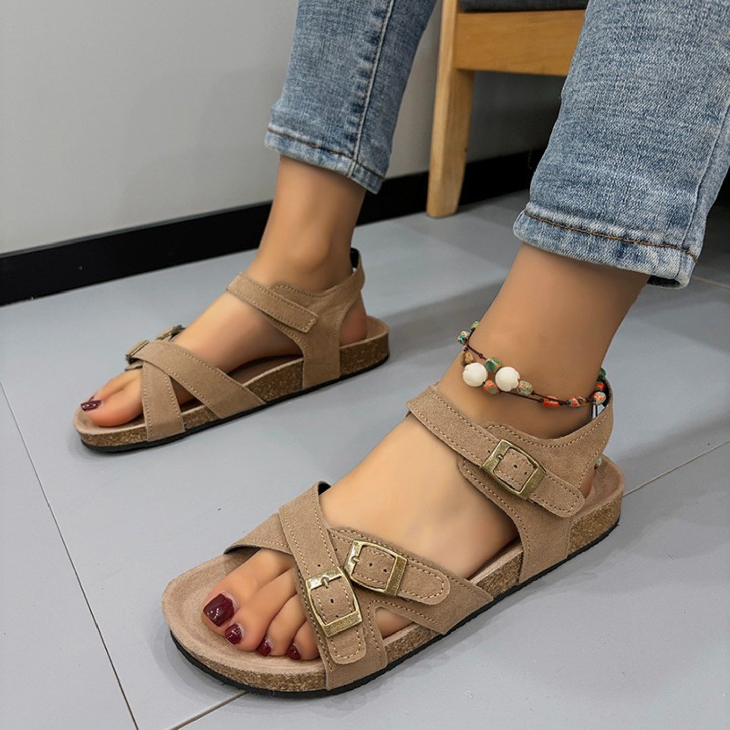 Open Toe Flat Buckle Sandals-Jewearrings