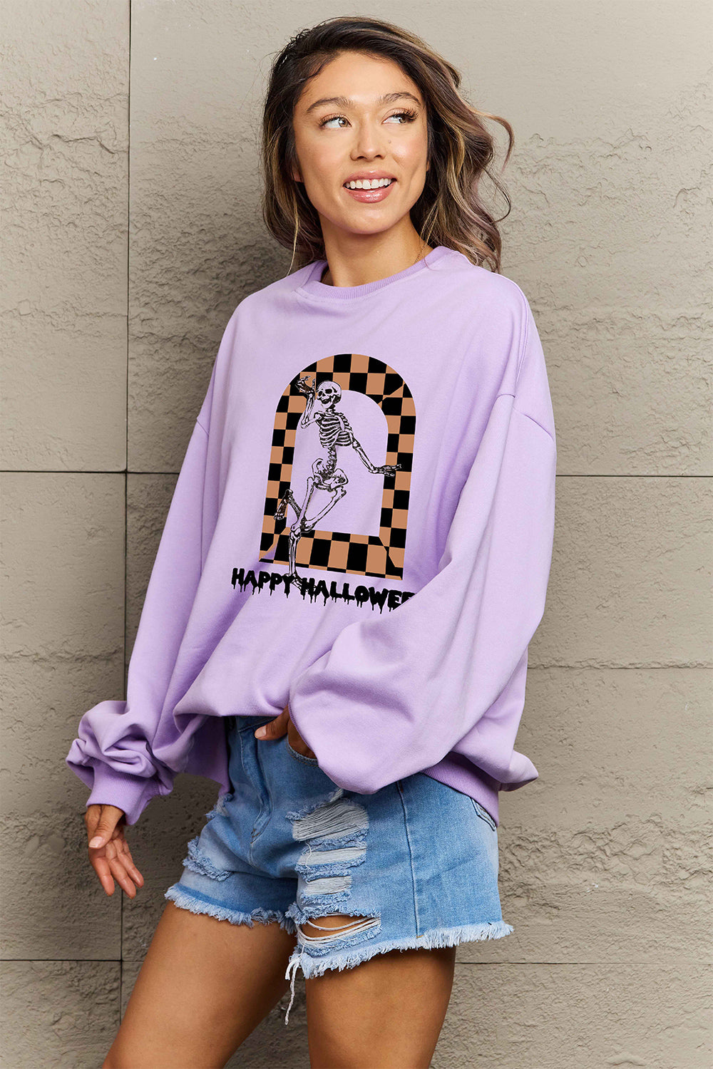 Simply Love Full Size HAPPY HALLOWEEN Graphic Sweatshirt-Jewearrings