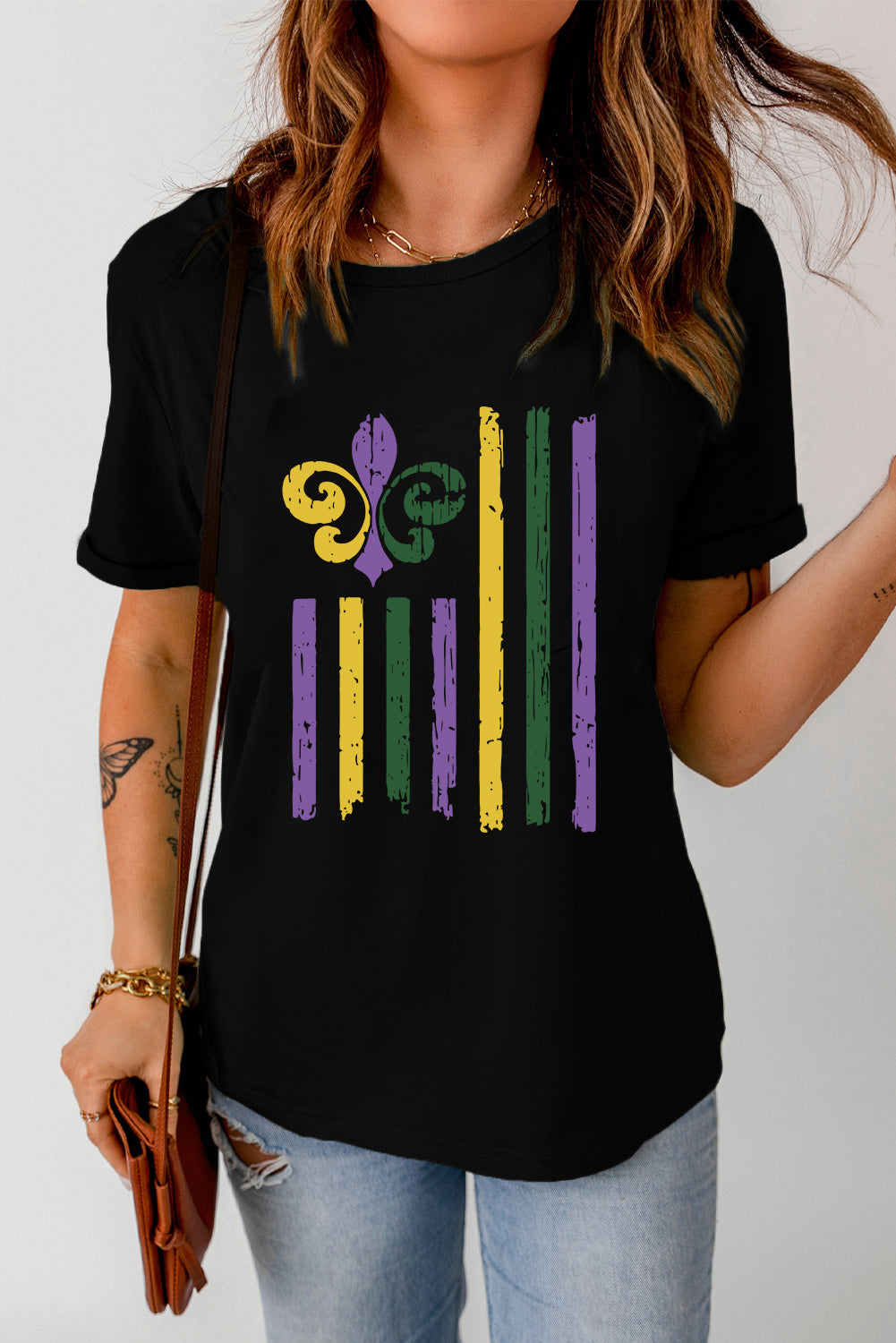 MARDI GRAS Graphic Round Neck T-Shirt-Jewearrings