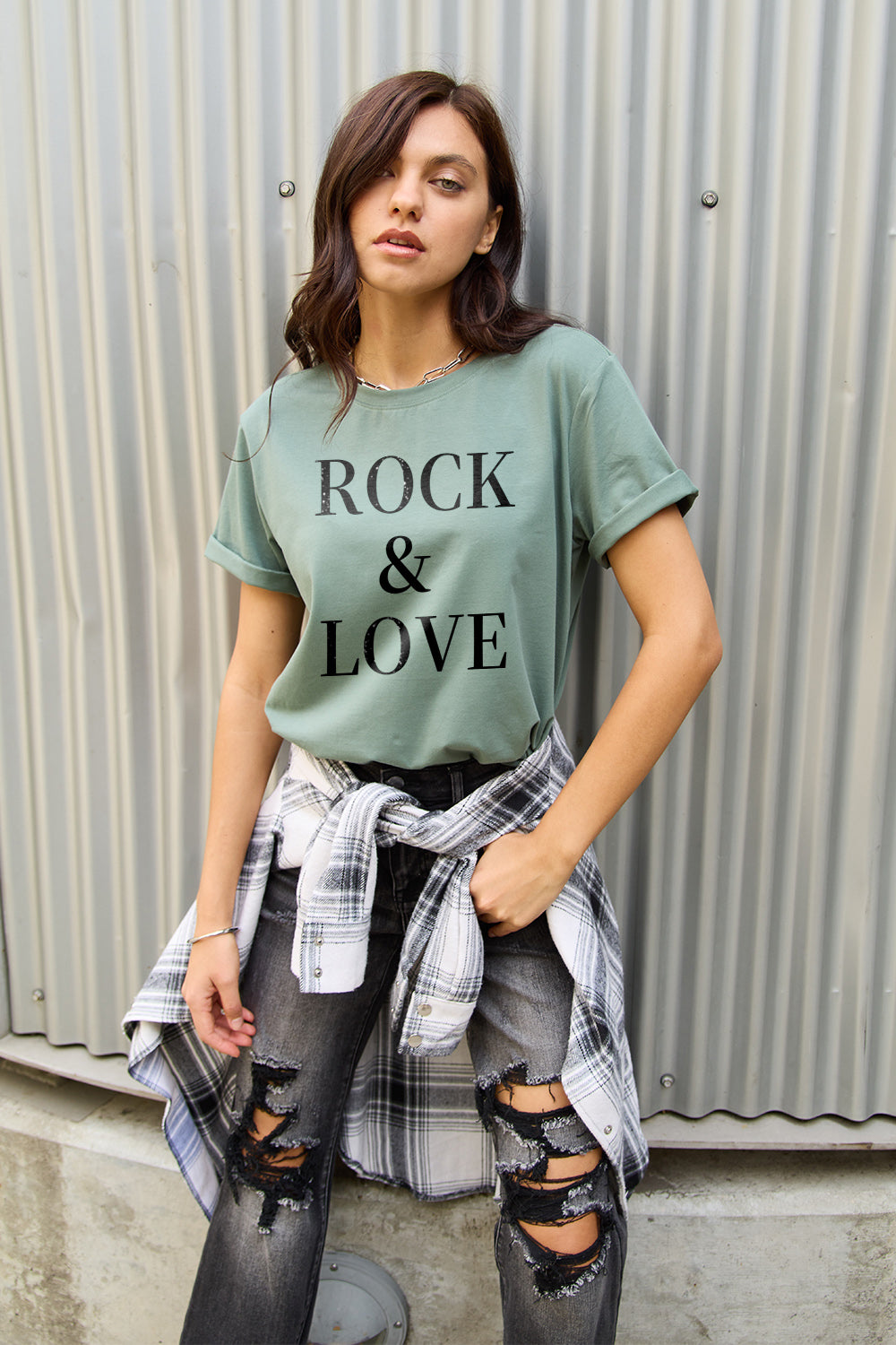 Simply Love Full Size ROCK ＆ LOVE Short Sleeve T-Shirt-Jewearrings