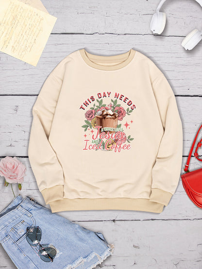 Letter Graphic Round Neck Sweatshirt-Jewearrings