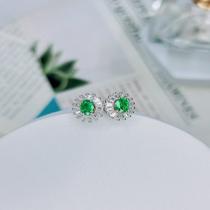 S925 Silver Natural Emerald Stud Earrings-Jewearrings