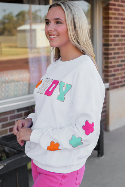 HOWDY Patch Graphic Round Neck Sweatshirt-Jewearrings