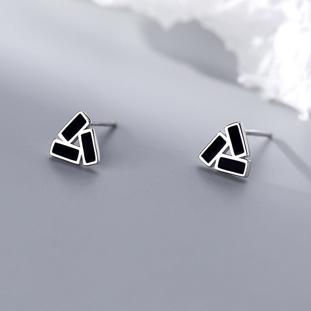 Ladies Fashion Geometric Black Drop Stud Earrings-Jewearrings