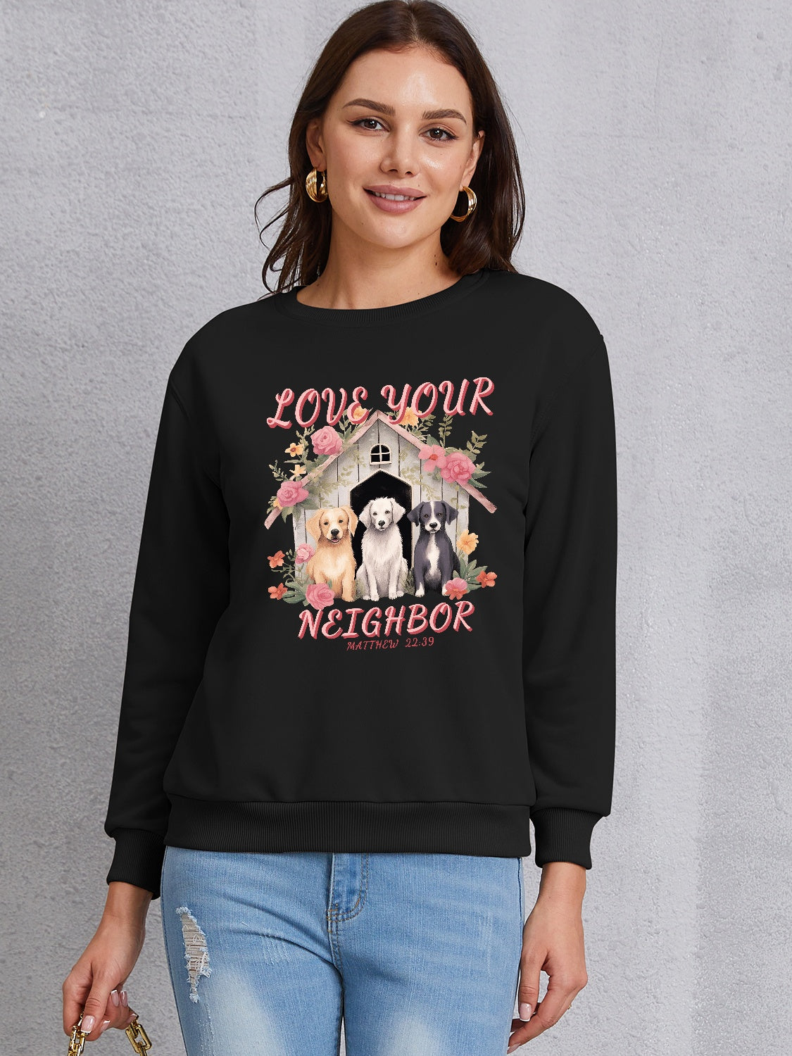 LOVE YOUR NEIGHBOR Round Neck Sweatshirt-Jewearrings