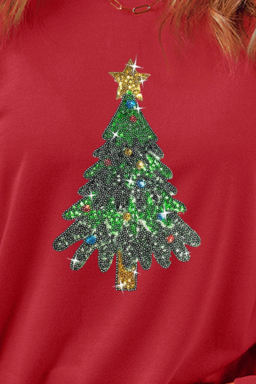 Sequin Christmas Tree Long Sleeve Sweatshirt-Jewearrings