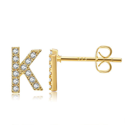 Women's Fashion Brass And Real Gold Plated Zirconia Letter Earrings-Jewearrings