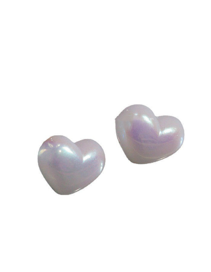 Simple Elegance Retro Colorful Heart Pearl Stud Earrings-Jewearrings