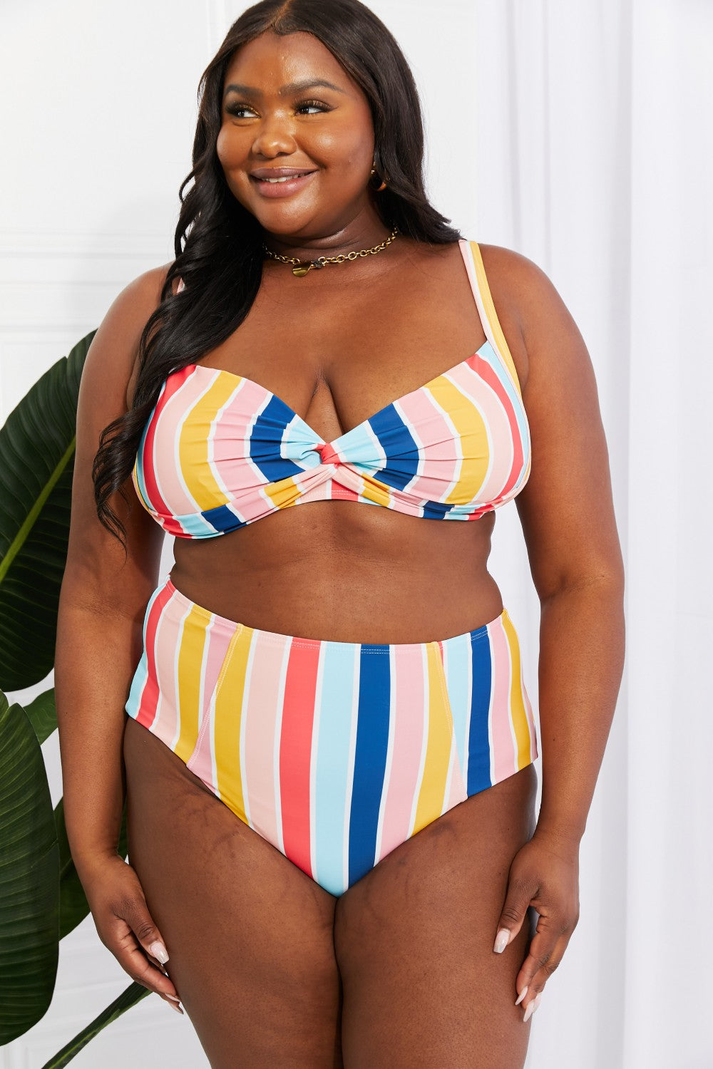 Marina West Swim Take A Dip Twist High-Rise Bikini in Stripe-Jewearrings