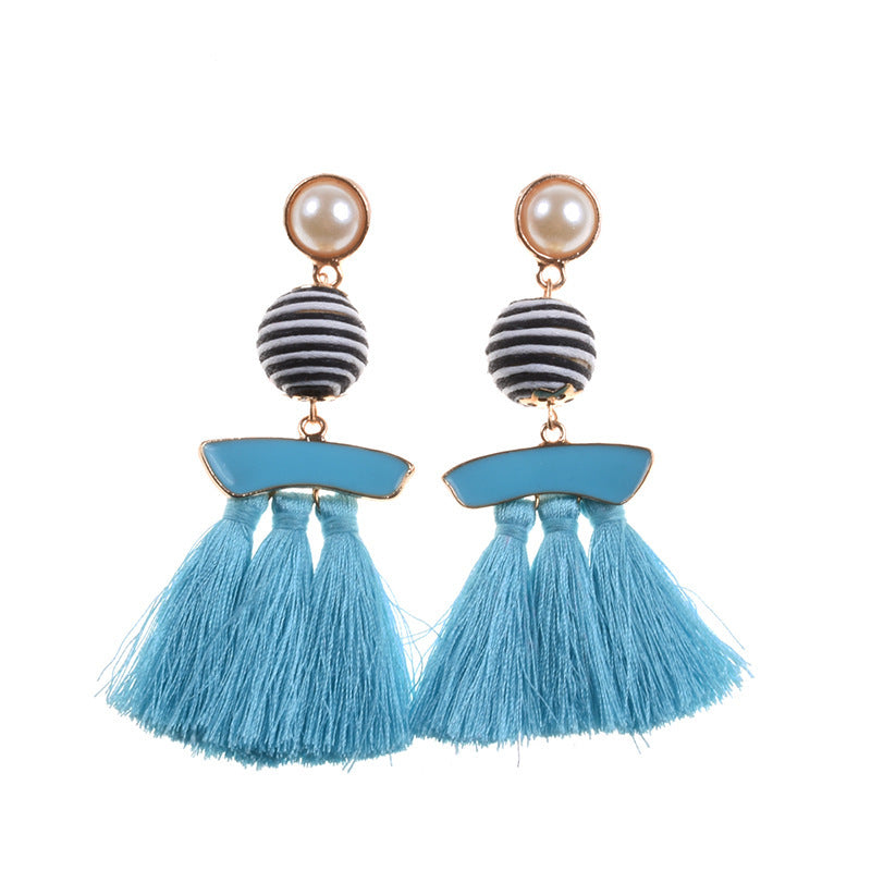 New Personalized Alloy Cloth Ball Set Pearl Vintage Tassel Earrings-Jewearrings