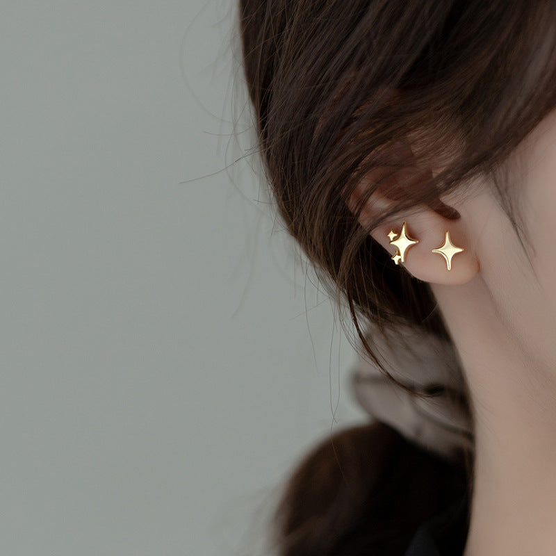 S925 Silver Simple Earrings Women's Glossy Four-pointed Star-Jewearrings