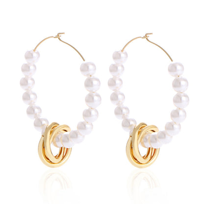 Ladies Harajuku Style Circle Pearl Earrings-Jewearrings