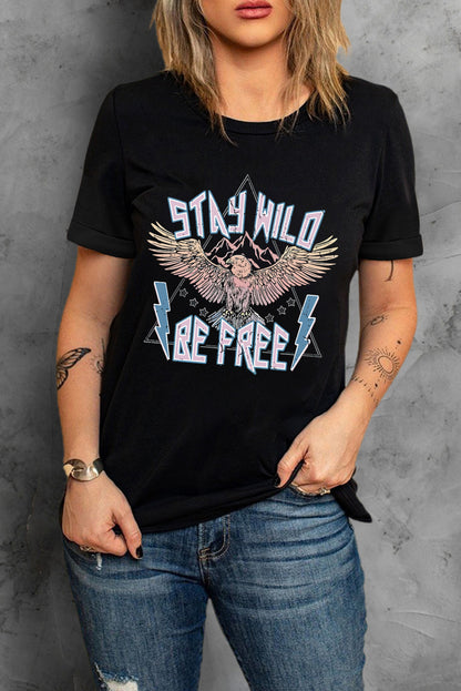 STAY WILD BE FREE Graphic Round Neck Tee-Jewearrings