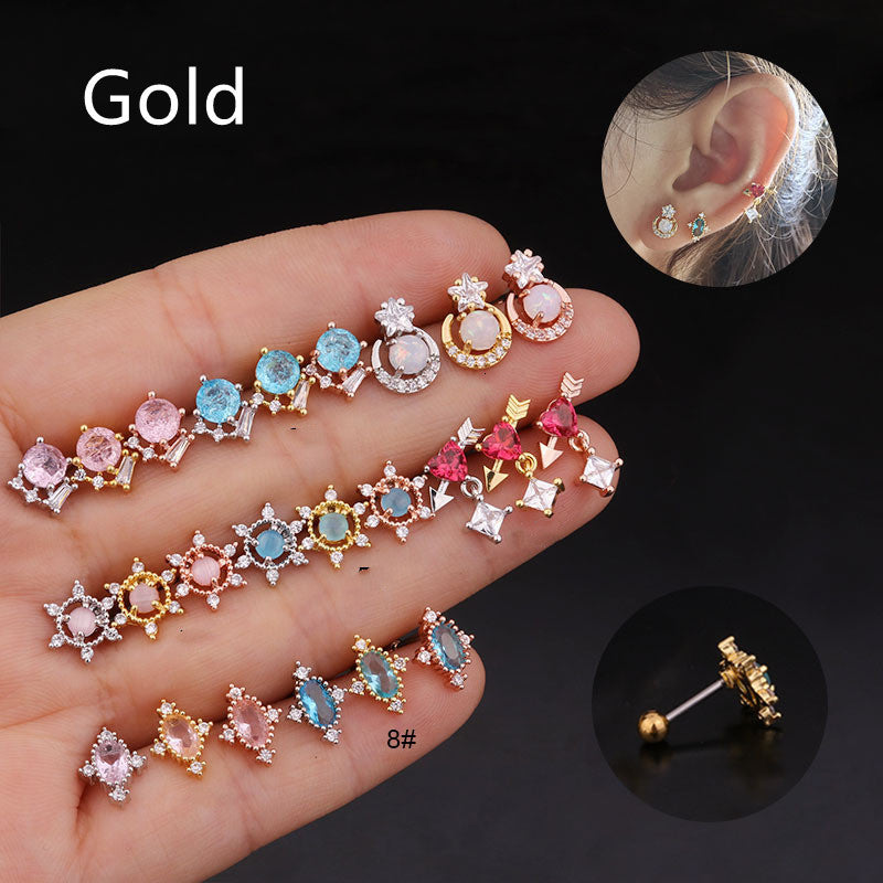 Women's Colored Round Zircon Stainless Steel Stud Earrings-Jewearrings