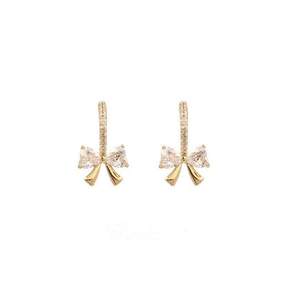 Petite Sterling Silver Bow Zirconia Stud Earrings-Jewearrings