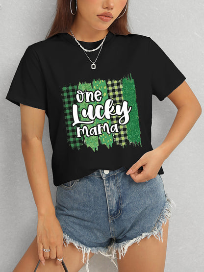 ONE LUCKY MAMA Round Neck T-Shirt-Jewearrings