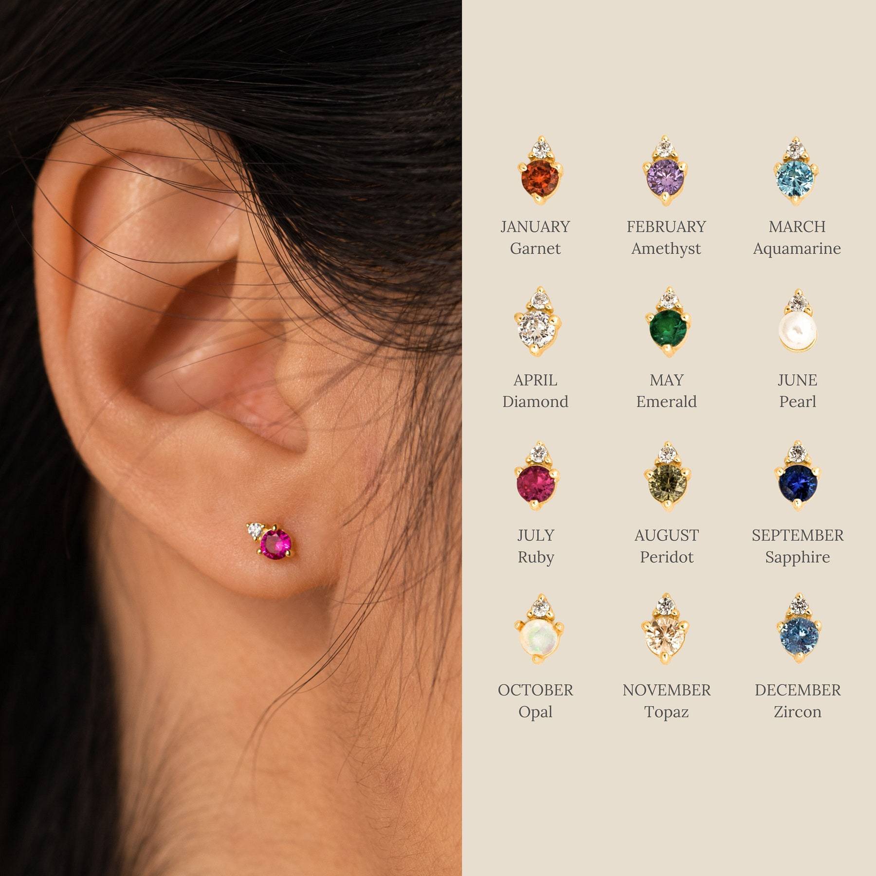 Titanium Steel Electroplated Genuine Gold December Birthstone Zircon Earrings-Jewearrings