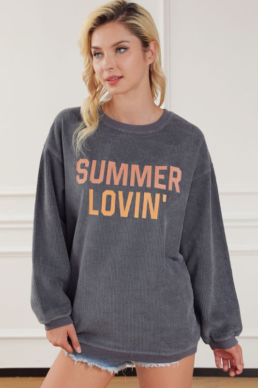 SUMMER LOVIN Graphic Textured Pullover Sweatshirt-Jewearrings