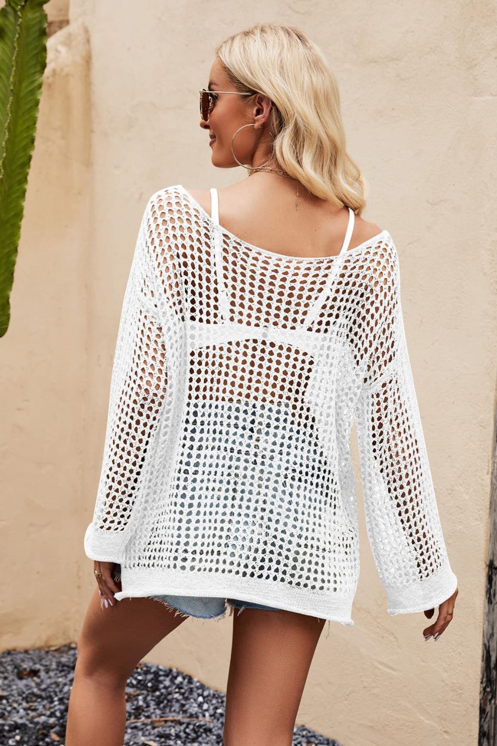 Openwork Round Neck Long Sleeve Cover Up-Jewearrings