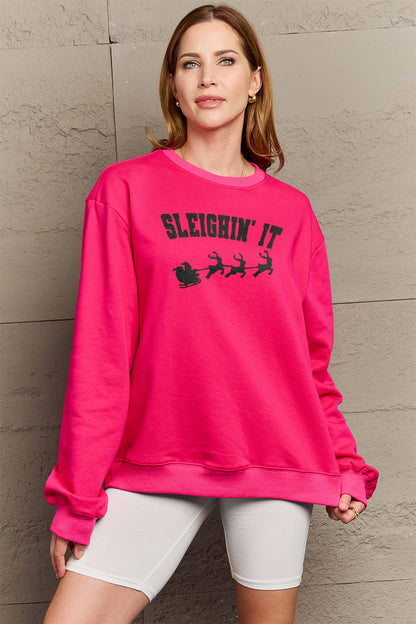 Simply Love Full Size SLEIGHIN' IT Graphic Sweatshirt-Jewearrings