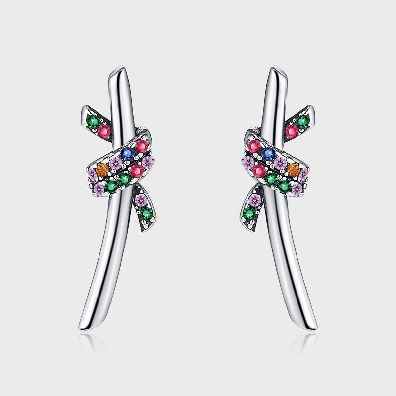 Women's S925 Sterling Silver Rope Colorful Crystals Stud Earrings-Jewearrings