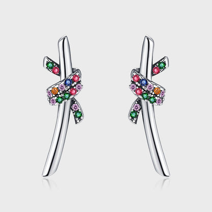 Women's S925 Sterling Silver Rope Colorful Crystals Stud Earrings-Jewearrings