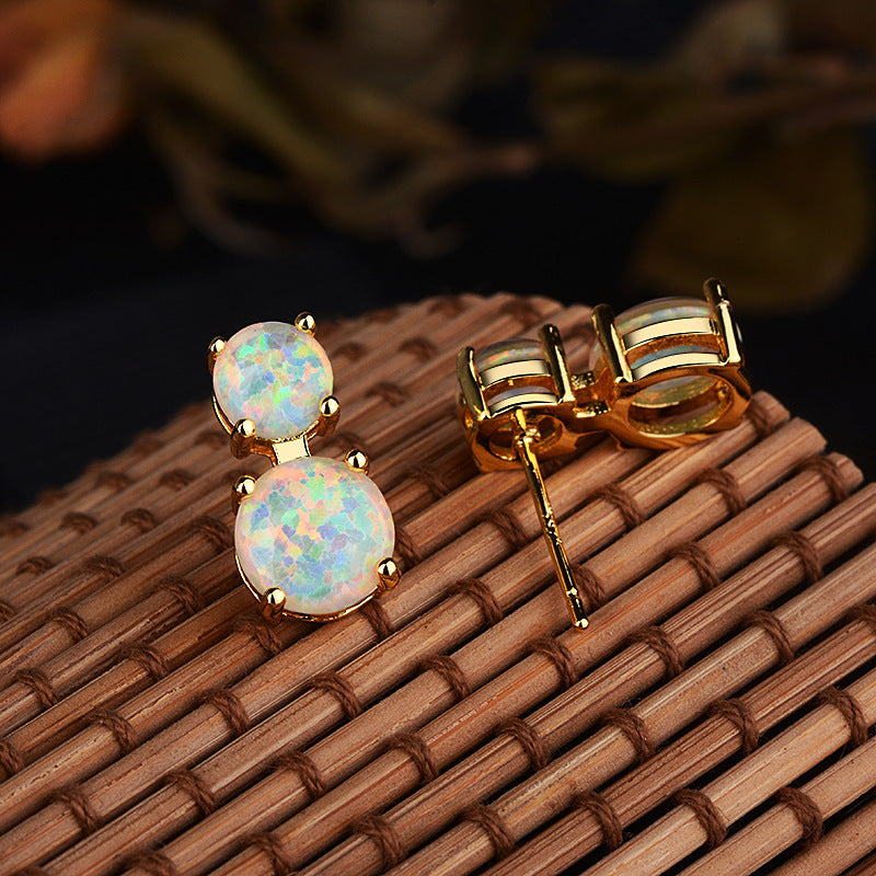 Classic Synthetic Opal Stud Earrings-Jewearrings