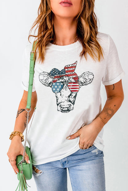 US Flag Cow Graphic Short Sleeve Tee-Jewearrings