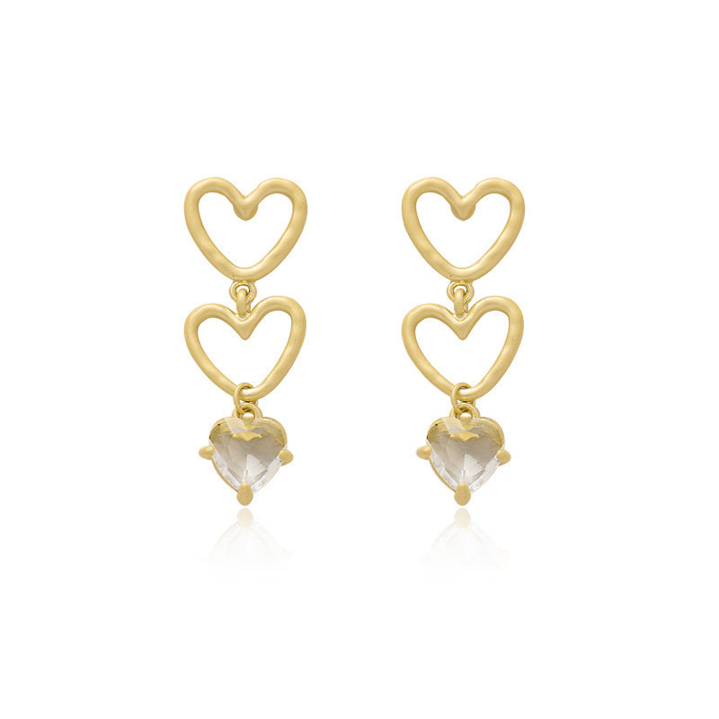 Silver Needle French High Sense Matte Matte Golden Love Heart Stud Earrings-Jewearrings