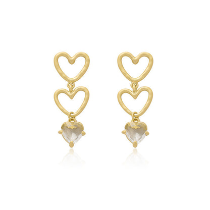 Silver Needle French High Sense Matte Matte Golden Love Heart Stud Earrings-Jewearrings