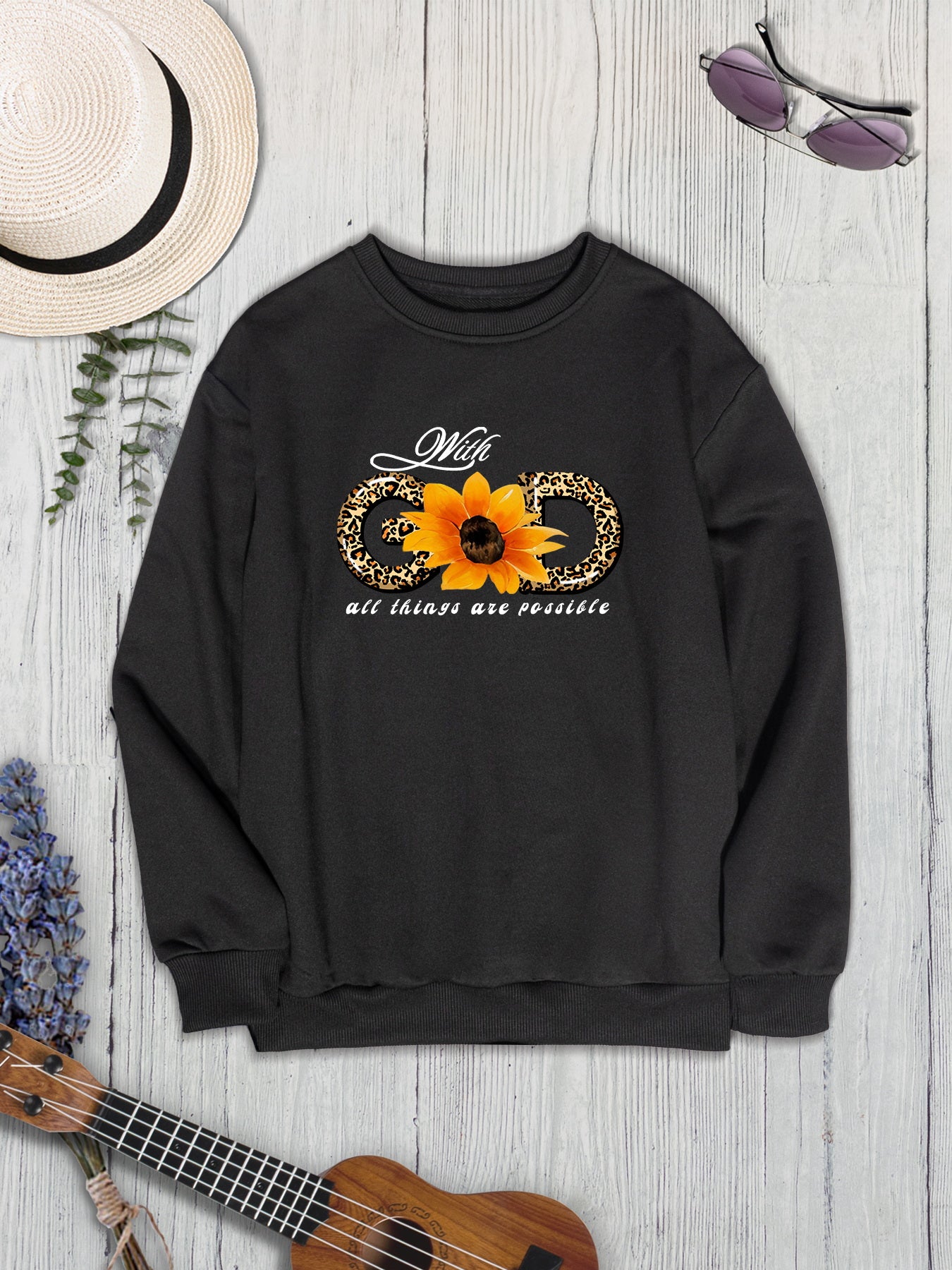 Sunflower Round Neck Dropped Shoulder Sweatshirt-Jewearrings